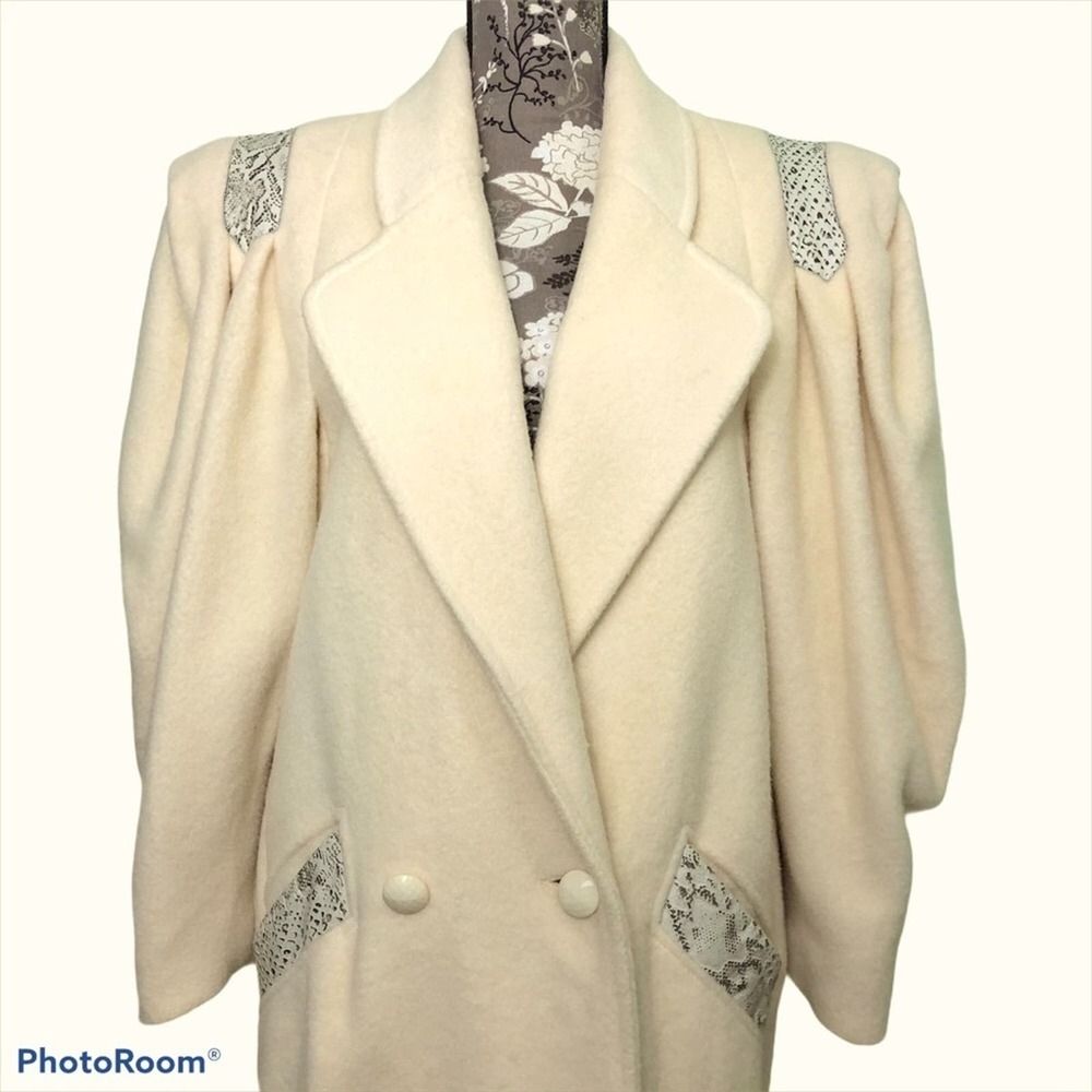 Vintage Fashions by Jill Wool Strong Shoulder Long Coat Balloon Puff Sleeve 80s